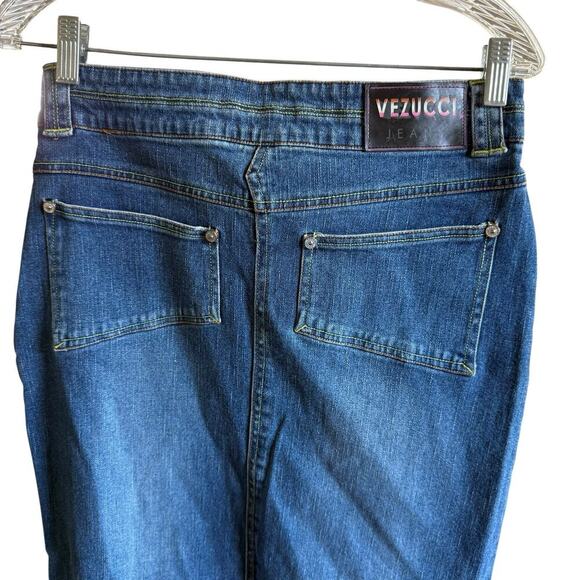 Vtg Y2K Vezucci Jeans Skirt Denim Slits Belted Midi Stretch 8 Western Cowgirl - Picture 6 of 11